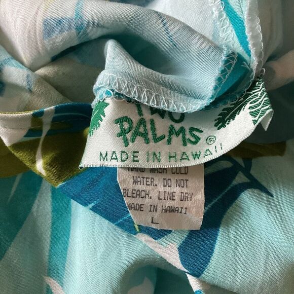 Two Palms Hawaiian Midi Dress Sz L Palm Floral Print Blue Green - Picture 6 of 7
